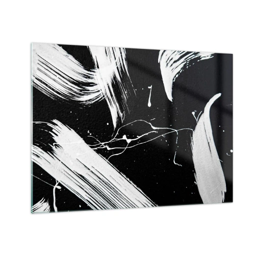 Glastavla - Bild på glas - Vita penseldrag på svart bakgrund - 70x50cm - Bryta mörkret - Modern väggdekoration för vardagsrum och sovrum ARTTOR