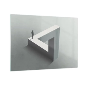 Glastavla - Bild på glas - En figur på en geometrisk struktur i stil med en optisk illusion - 70x50cm - Och ändå möjligt - Modern väggdekoration för vardagsrum och sovrum ARTTOR
