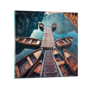 Glastavla - Bild på glas - Jag väntar vid bryggan - 70x70 cm