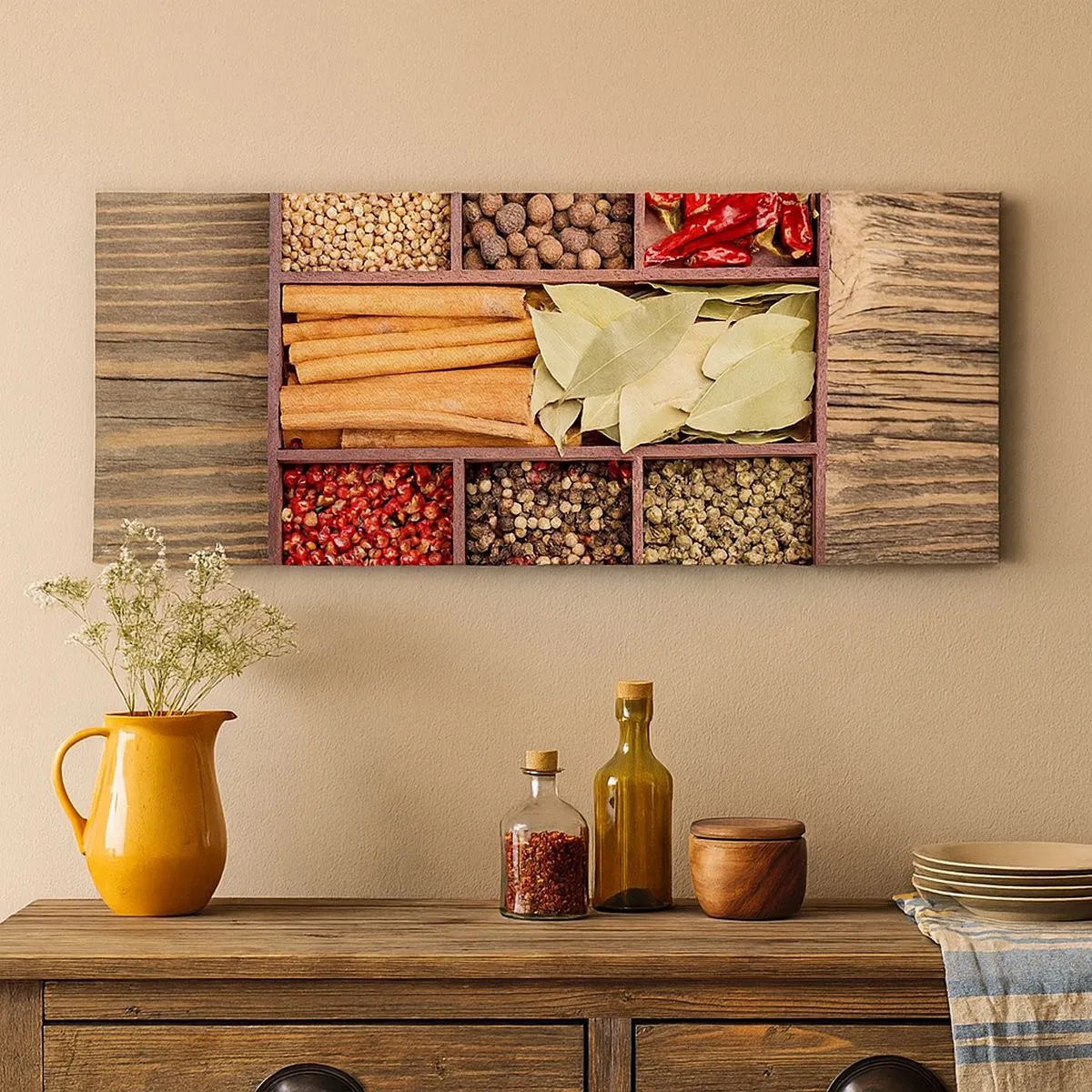 Canvastavla - Bild på duk - Formordning, arombukett - 100x40 cm