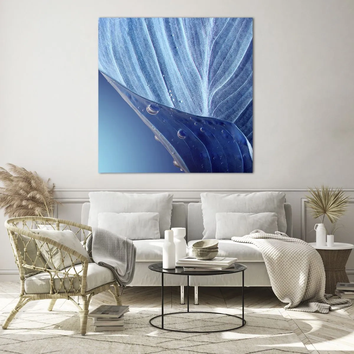 Glastavla - Bild på glas - Dolda droppar av blått - 40x40 cm