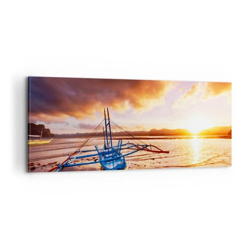Canvastavla - Bild på duk - Lägga sig på sanden efter hela dan - 100x40 cm