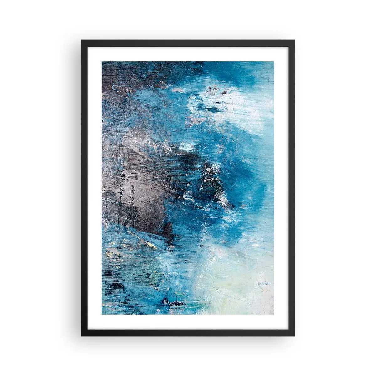 Affisch i svart ram - Abstrakt komposition i nyanser av blått - 50x70cm - Blå rapsodi - Modern väggdekoration för vardagsrum och sovrum ARTTOR