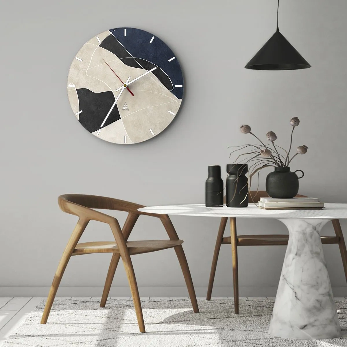 Väggklocka - Klocka på glas - Abstrakt komposition - färgkontrast - 30x30 cm