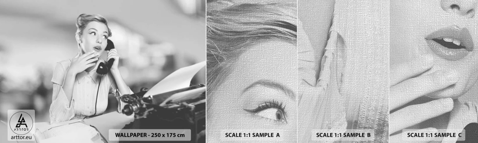 Provbit av fototapet Premium Canvas - Hallå, tillbaka till 50-talet. - Årgång, Svartvitt, Retro - 100x30 cm