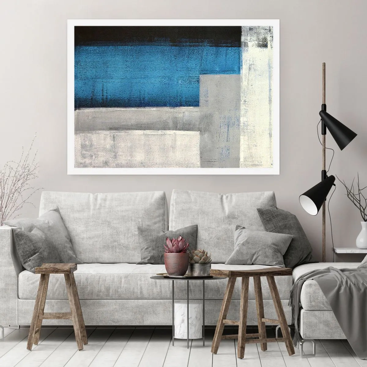 Affisch - Poetisk komposition av grått och blått - 91x61 cm