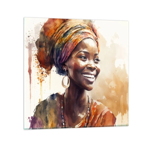 Glastavla - Bild på glas - Afrikansk drottning - 30x30 cm
