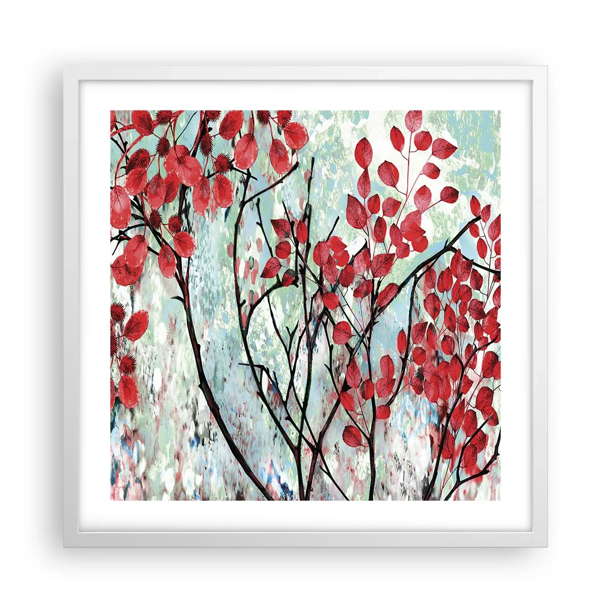 Affisch i vit ram - Träd i scharlakansröd - 50x50 cm