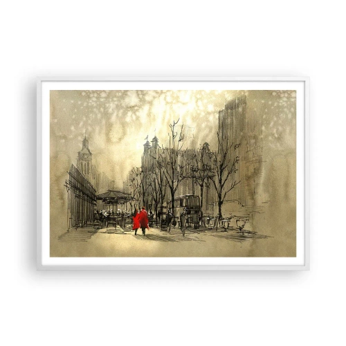 Affisch i vit ram - Träff i London-dimman  - 100x70 cm