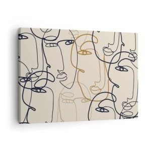Canvastavla - Bild på duk - Minimalistiska linjekonst ansikten mot en ljus bakgrund - 70x50cm - Mångfaldigad porträtt - Modern väggdekoration för vardagsrum och sovrum ARTTOR