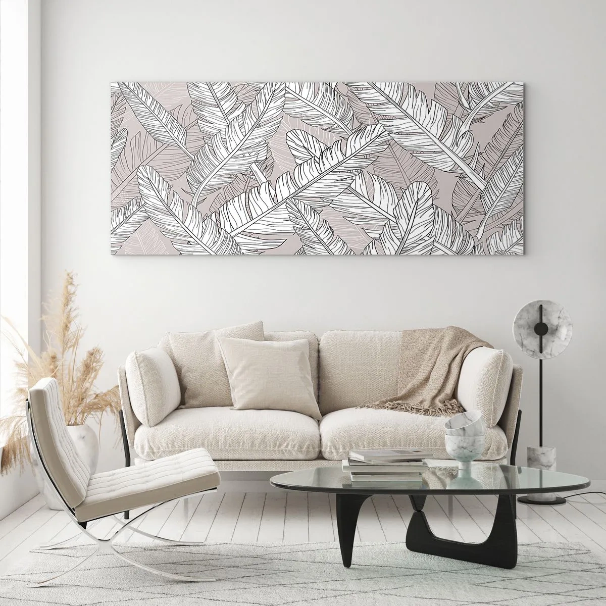 Glastavla - Bild på glas - Fjäderstorm - 160x50 cm