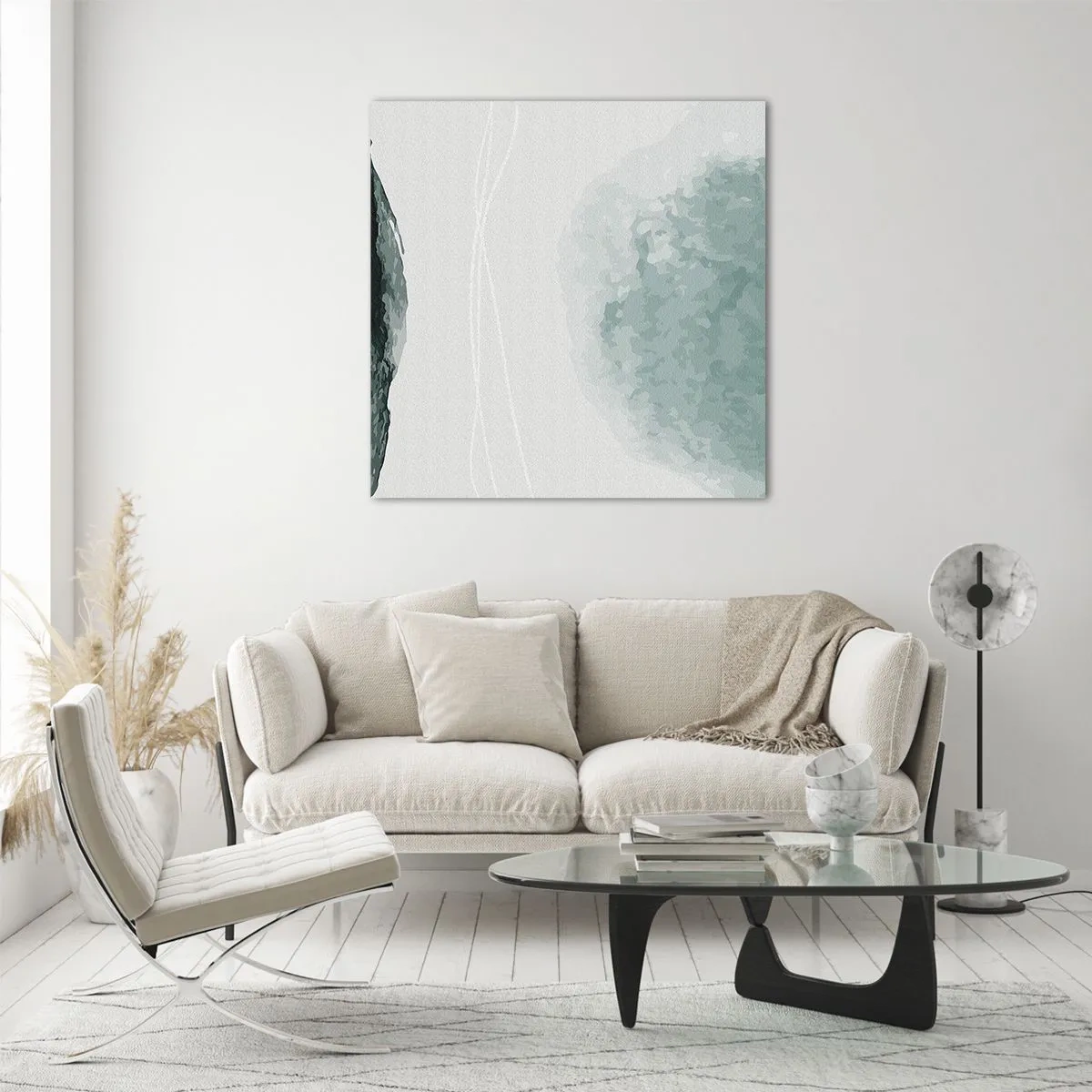 Glastavla - Bild på glas - Ett möte med dimma - 70x70 cm