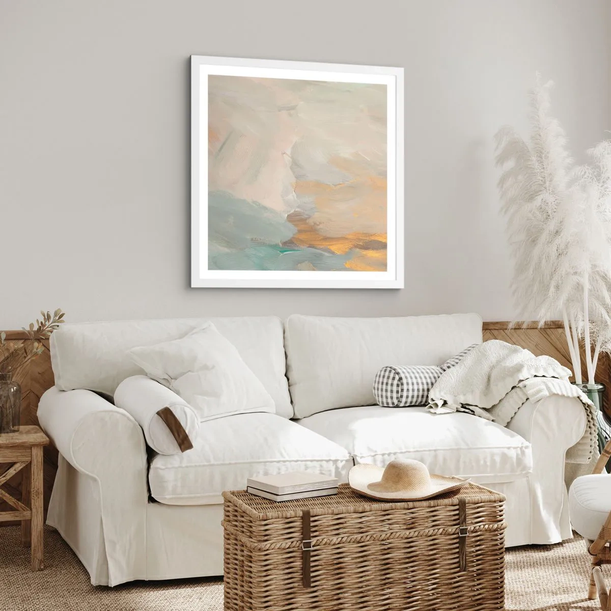 Affisch i vit ram - Abstraktion - ett land av mildhet - 60x60 cm