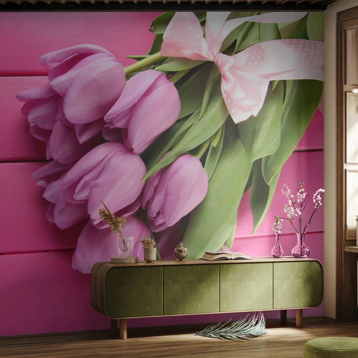 Fototapet Premium Canvas - Just för dig - Blommor, Tulpaner, Blombukett - 200x140 cm