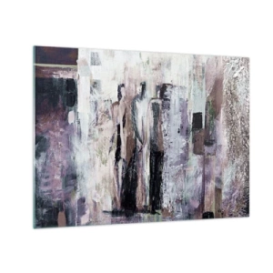 Glastavla - Bild på glas - Abstrakta silhuetter av figurer mot en texturerad färgbakgrund - 70x50cm - De mystiska tre - Modern väggdekoration för vardagsrum och sovrum ARTTOR