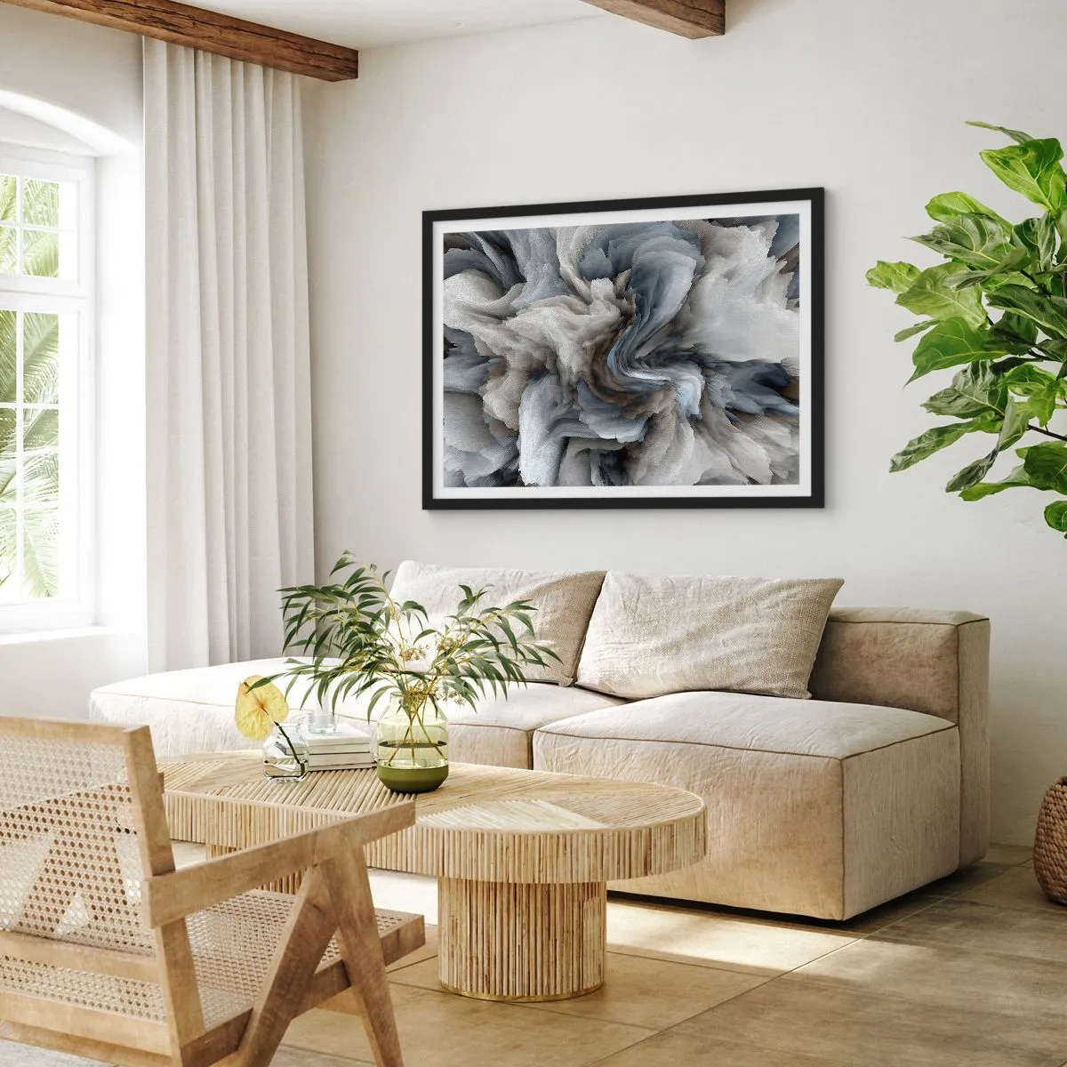 Affisch i svart ram - Sten och blomma - 70x50 cm