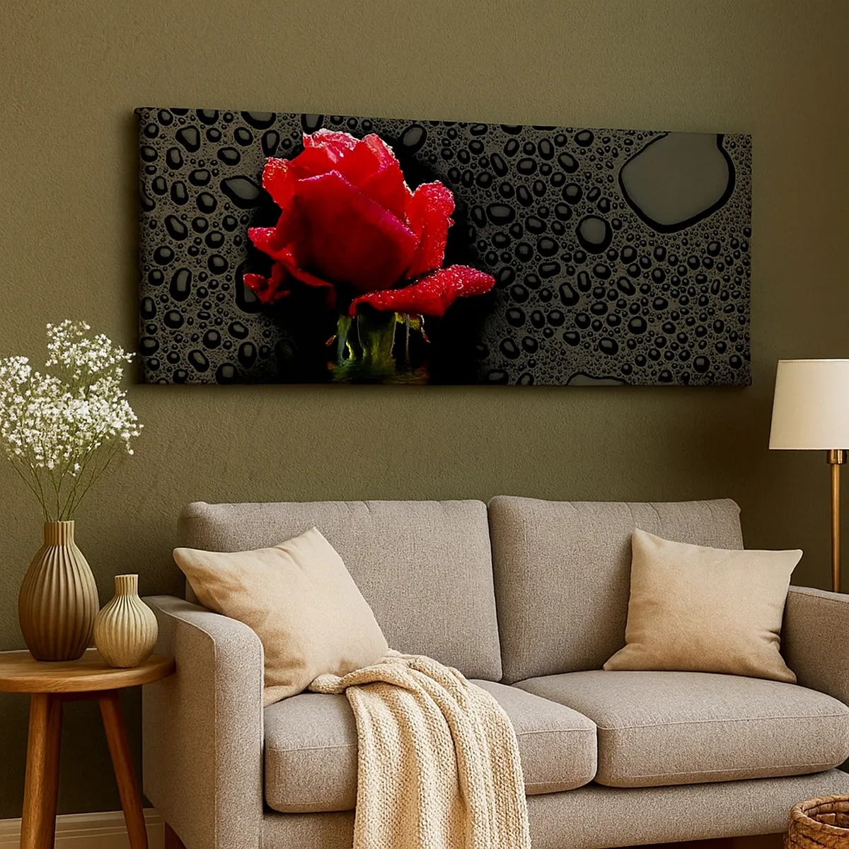 Canvastavla - Bild på duk - Röd och svart - 30x30 cm