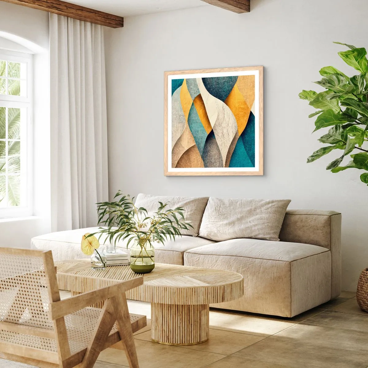 Affisch i ram av ljusek - Rytm och vågrörelse - 50x50 cm