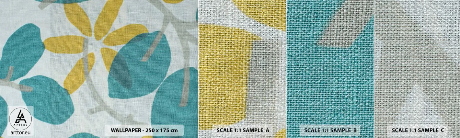 Provbit av fototapet Premium Canvas - Bland azurblå blad - Boho, Blommor, Minimalism - 100x30 cm