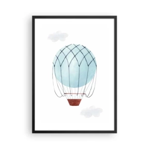 Affisch i svart ram - En akvarell luftballong som svävar bland molnen - 50x70cm - Hel i molnen - Modern väggdekoration för vardagsrum och sovrum ARTTOR