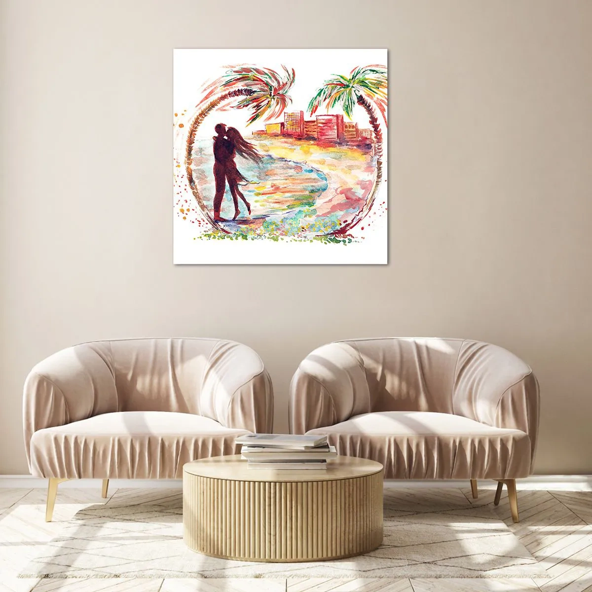 Glastavla - Bild på glas - Romantisk sommarsemester - 30x30 cm