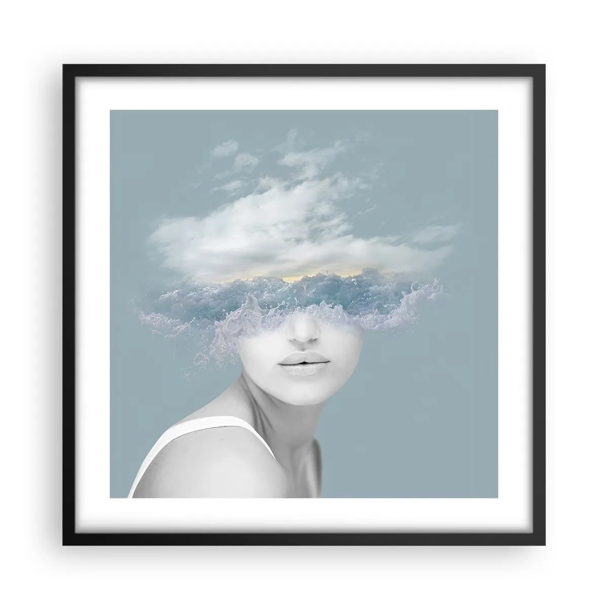 Affisch i svart ram - Med huvudet i molnen - 50x50 cm