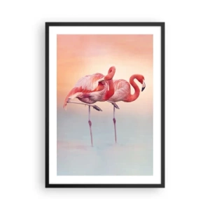 Affisch i svart ram - Flamingos mot en pastellfärgad solnedgångsbakgrund - 50x70cm - I solnedgångens färg - Modern väggdekoration för vardagsrum och sovrum ARTTOR