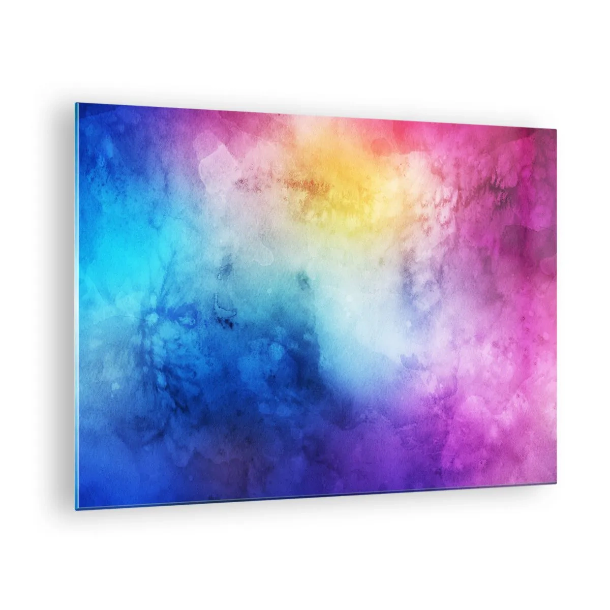 Glastavla - Bild på glas - Abstrakt komposition i regnbågens färger med akvarelleffekt - 70x50cm - Nästan i sjunde himlen - Modern väggdekoration för vardagsrum och sovrum ARTTOR