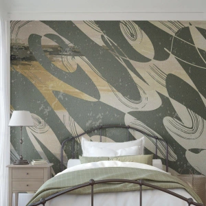 Fototapet Standard Eco - En grön och beige komposition med dynamiska abstrakta former - 100x70cm - Rytmisk abstraktion - Modern väggdekoration för vardagsrum och sovrum ARTTOR
