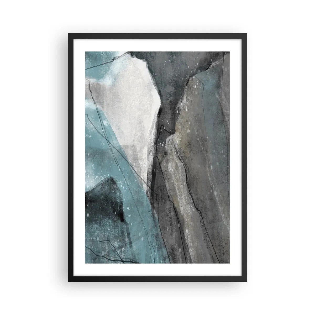 Affisch i svart ram - En abstrakt komposition inspirerad av ett bergslandskap - 50x70cm - Abstraktion: stenar och is - Modern väggdekoration för vardagsrum och sovrum ARTTOR