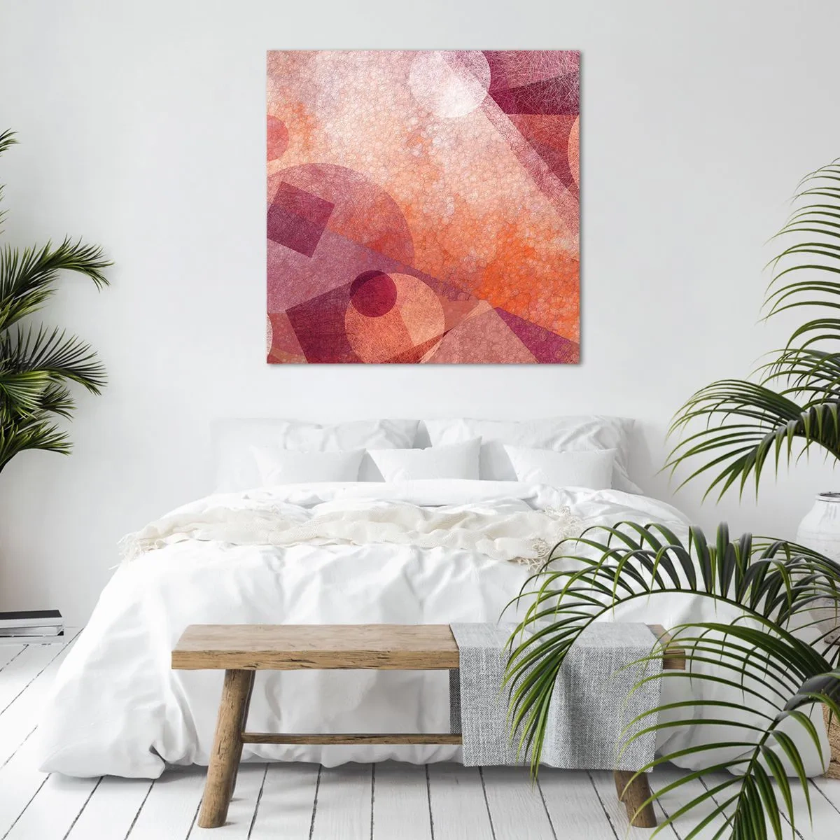 Canvastavla - Bild på duk - Geometriska omvandlingar i rosa - 60x60 cm