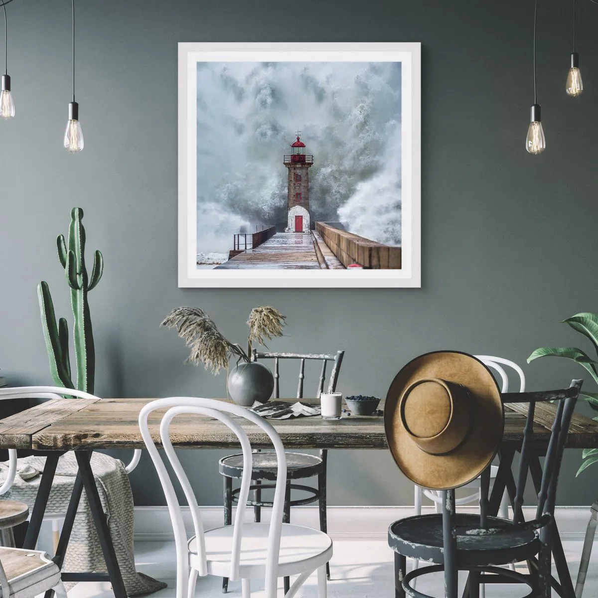 Affisch i vit ram - Vattnets vrål, vindens skrik  - 50x50 cm