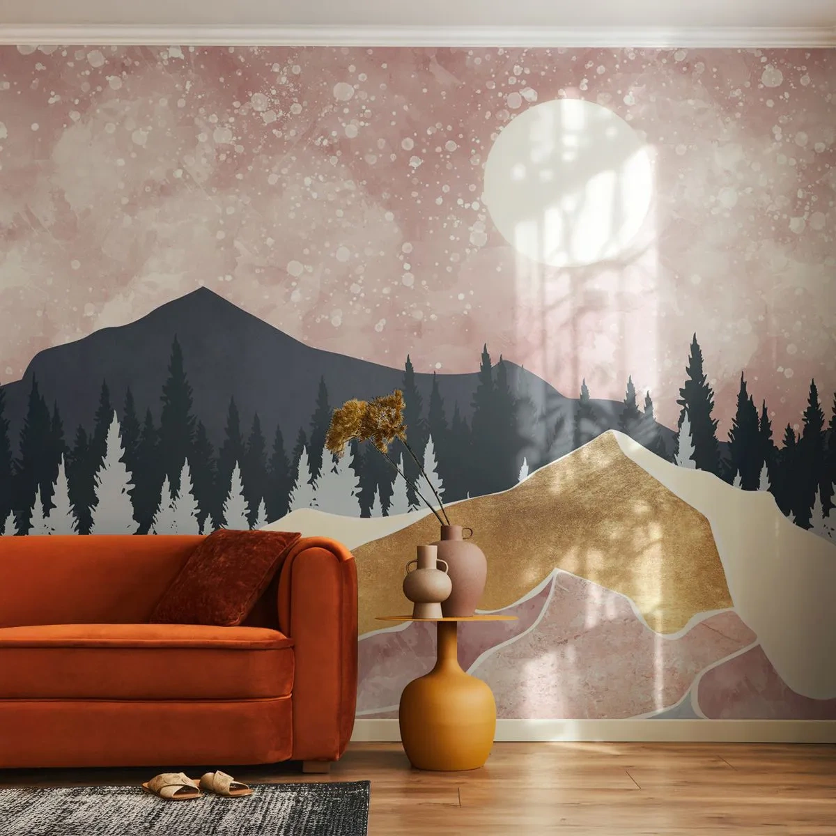 Fototapet Standard Eco - Nattvakt - Grafik, Landskap, Berg - 450x315 cm