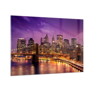 Glastavla - Bild på glas - Manhattan i violett och guld - 100x70 cm
