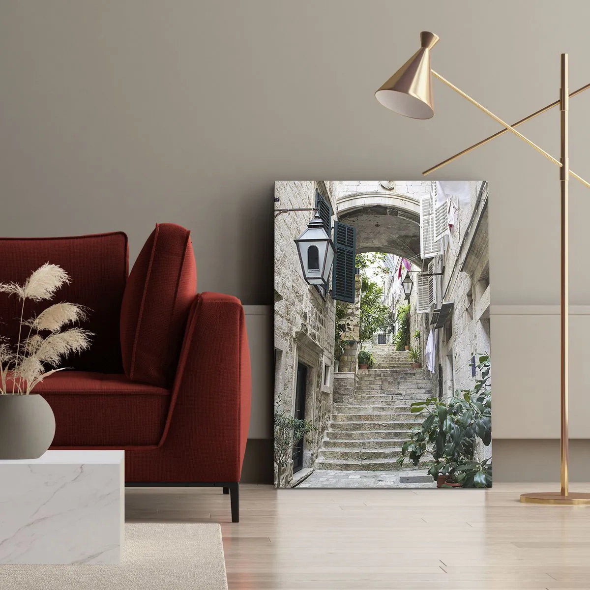Canvastavla - Bild på duk - Charmig gränd - 80x120 cm