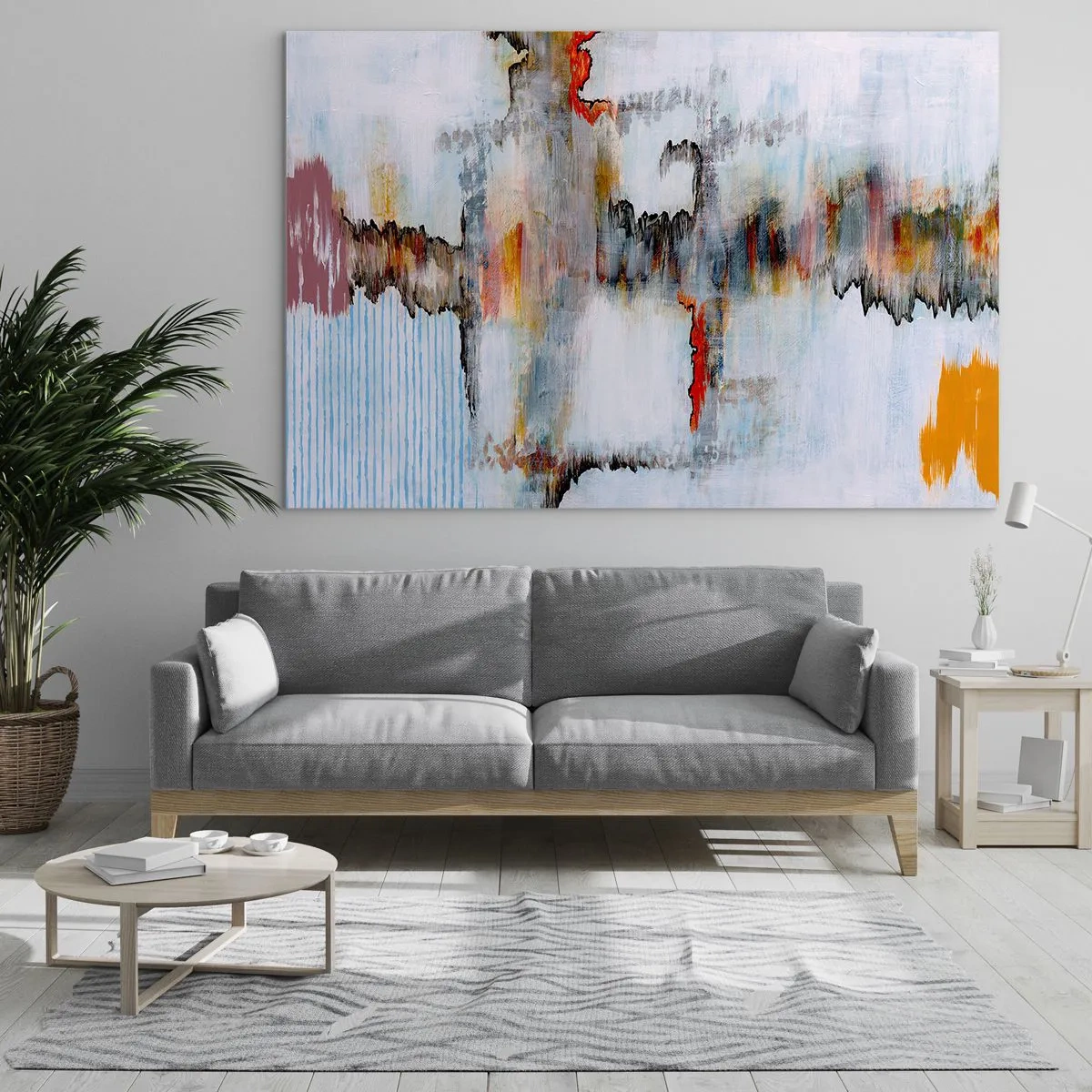 Glastavla - Bild på glas - Abstrakt komposition med energiska färger - 70x50cm - Med pinne på vatten - Modern väggdekoration för vardagsrum och sovrum ARTTOR
