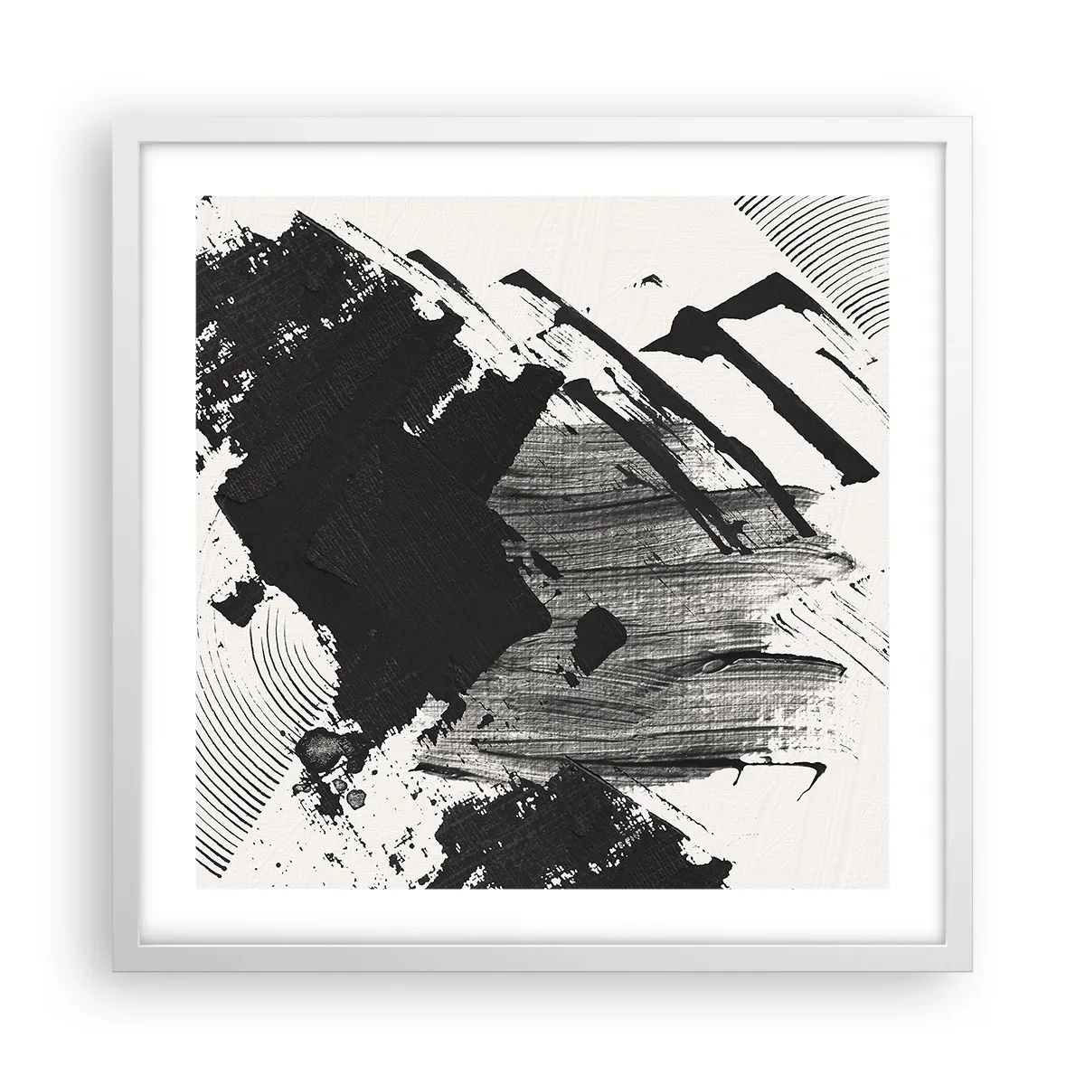 Affisch i vit ram - Abstraktion - uttrycket av svart - 50x50 cm
