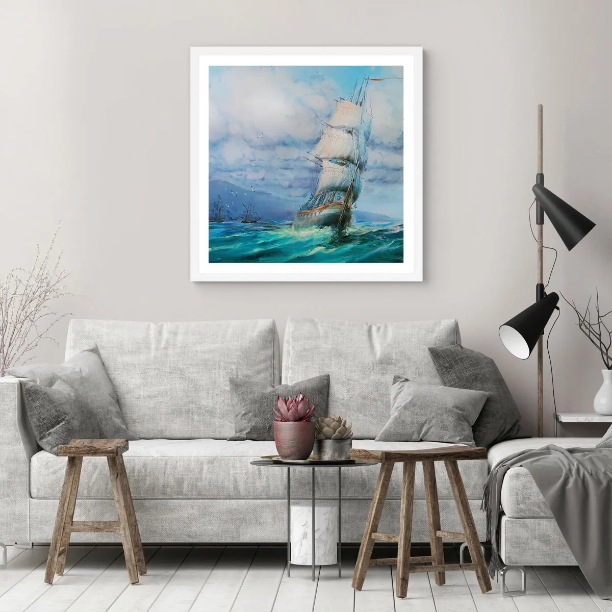 Affisch i vit ram - Goda vindar - 60x60 cm