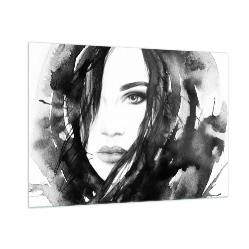 Glastavla - Bild på glas - En damportätt i svart och vit - 100x70 cm