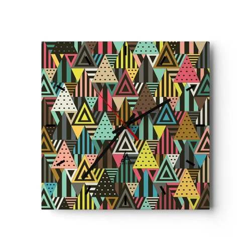 Väggklocka - Klocka på glas - Trianglar - 40x40 cm