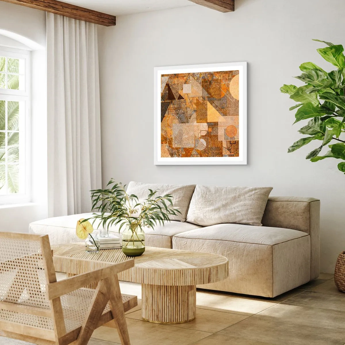 Affisch i vit ram - Kubistisk studie i brun - 30x30 cm