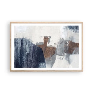 Affisch i ram av ljusek - Blåbruna former - 91x61 cm