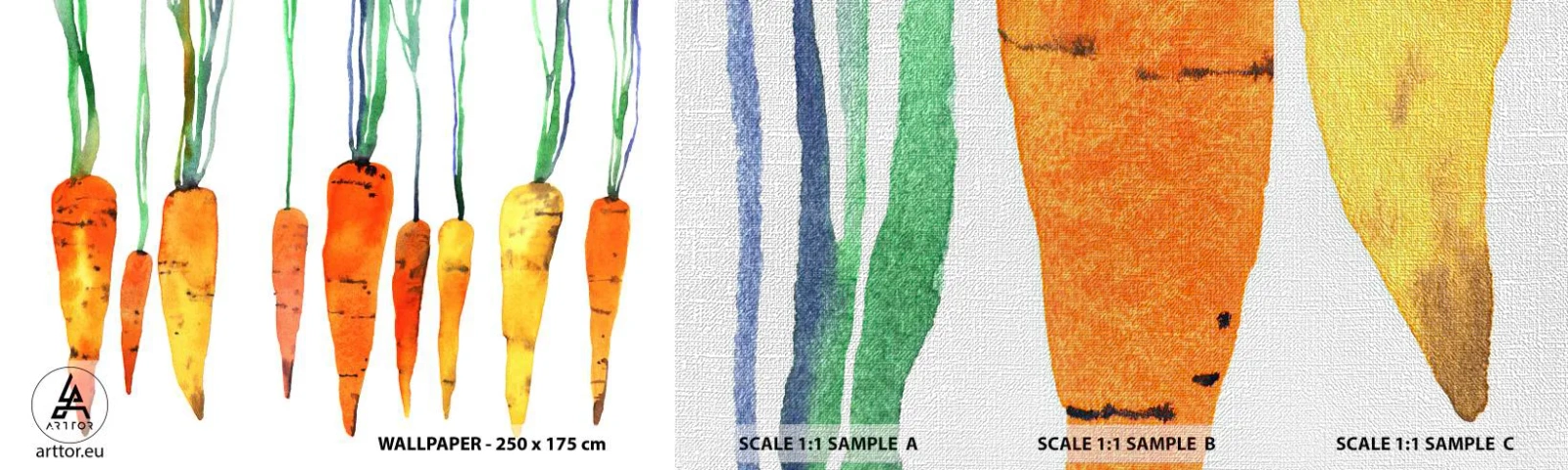 Provbit av fototapet Premium Canvas - Skönhet av det vanliga - Gastronomi, Morot, Grafik - 100x30 cm