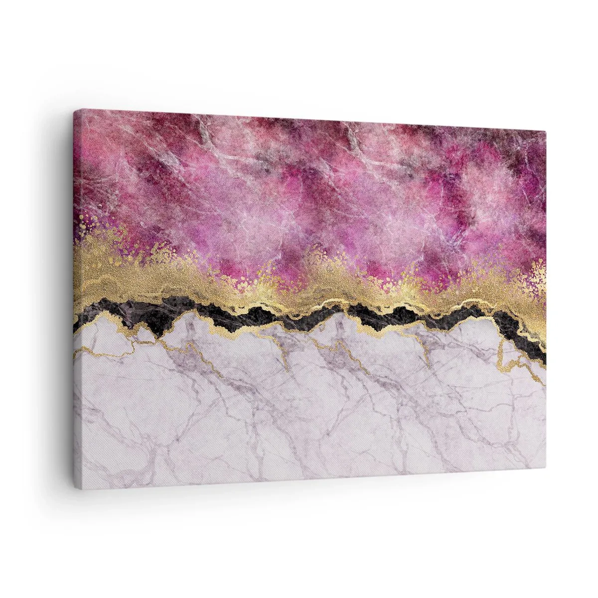Canvastavla - Bild på duk - Abstrakt marmor i nyanser av rosa med gulddetaljer - 70x50cm - På gränsen - Modern väggdekoration för vardagsrum och sovrum ARTTOR