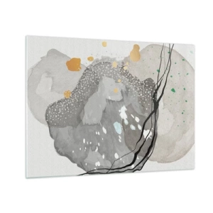 Glastavla - Bild på glas - Organiska former och prickar i dämpade färger med detaljer - 70x50cm - Organisk komposition - Modern väggdekoration för vardagsrum och sovrum ARTTOR