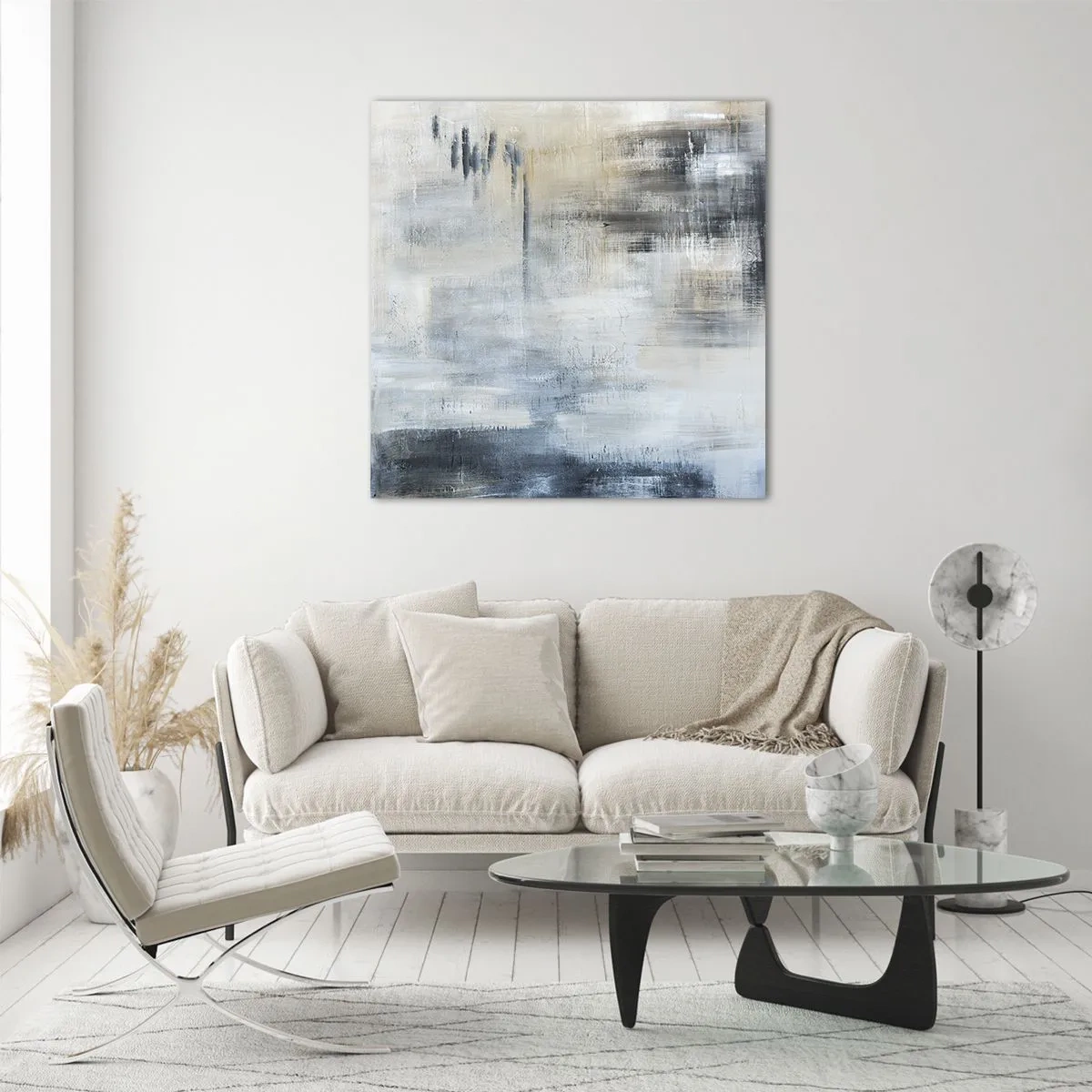 Glastavla - Bild på glas - Bakom en blå slöja - 70x70 cm