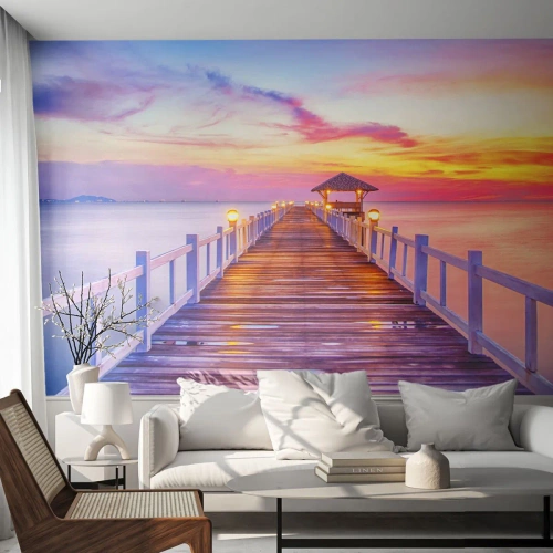 Fototapet Premium Sand - Kvällens lila-guld tystnad - Landskap, Hav, bukt - 100x70 cm