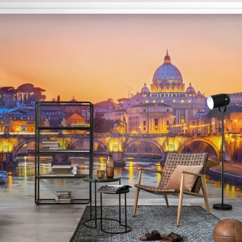 Självhäftande Fototapet Deluxe Sticker - Solnedgången över Den eviga staden - Stad, Rom, Arkitektur - 100x70 cm