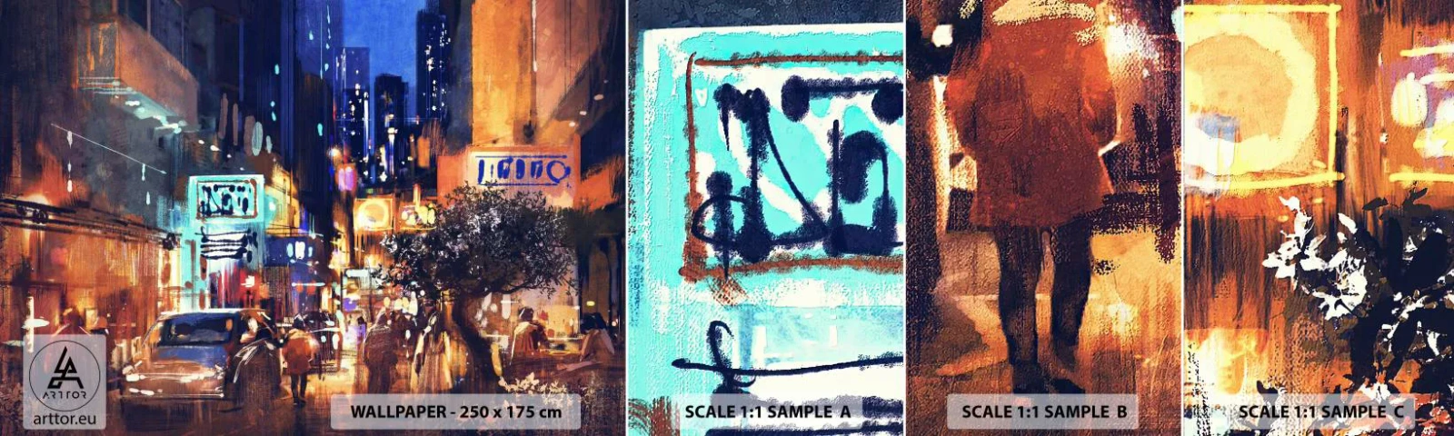 Provbit av självhäftande fototapet Deluxe Sticker - Och staden sover inte - Stad, människor, Arkitektur - 100x30 cm