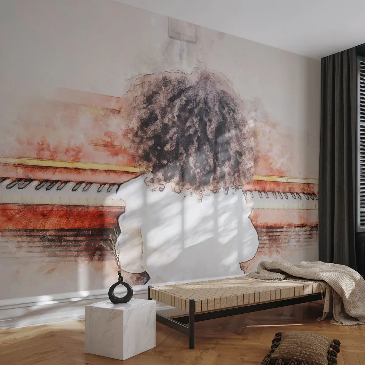 Självhäftande Fototapet Deluxe Sticker - I en ny värld - Piano, musik, Musiker - 500x350 cm